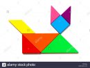 Color Wood Tangram Puzzle In Cat Shape On White Background serapportantà Tangram Chat