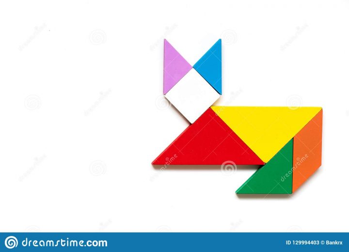 Color Wood Tangram Puzzle In Cat Shape Stock Image – Image pour Tangram Simple