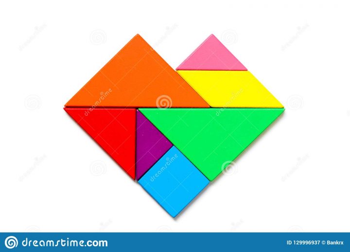 Color Wood Tangram Puzzle In Heart Shape On White Background encequiconcerne Tangram Simple