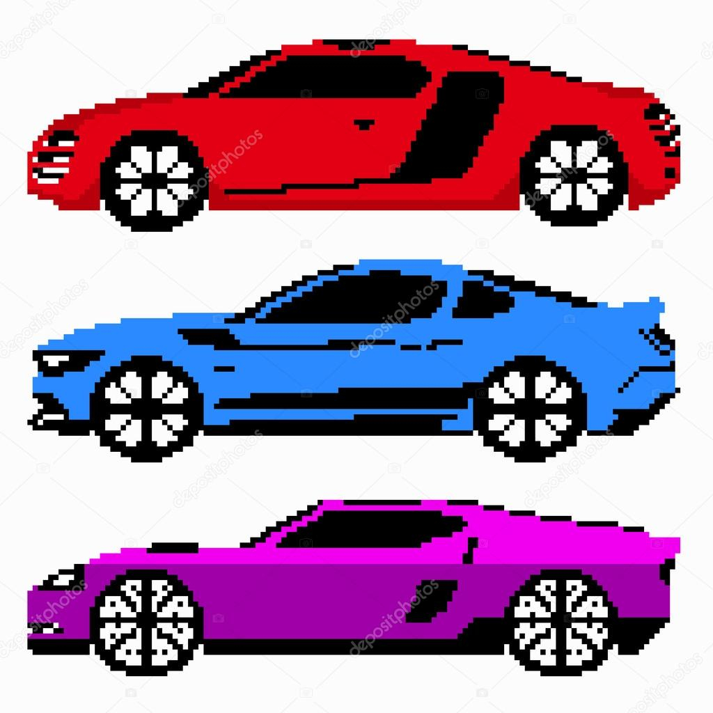 Colored Race Cars Collection Vector Pixel Art — Stock Vector destiné Voiture Pixel Art