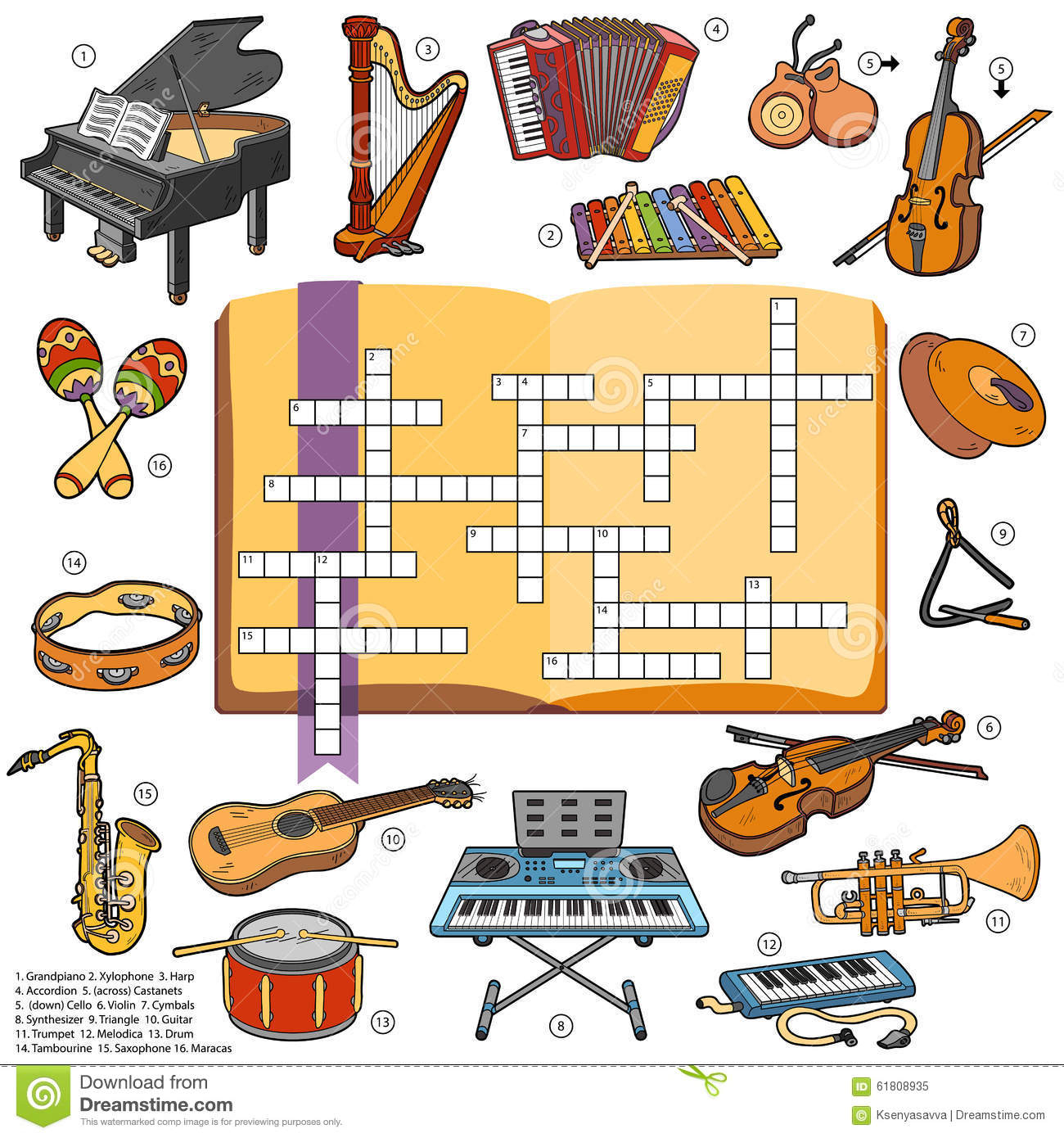 Colorez Les Mots Croisé, Jeu Pour Des Enfants Au Sujet Des concernant Jeu D Instruments