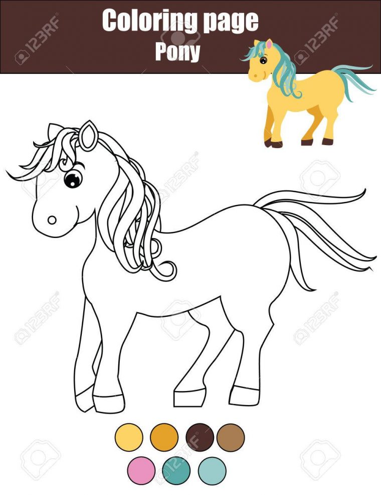 Coloriage À Poney Mignon. Couleur De La Faible Activité De Dessin De  Cheval. Jeu Éducatif Pour Les Enfants, Les Animaux Thème dedans Jeux De Coloriage De Cheval