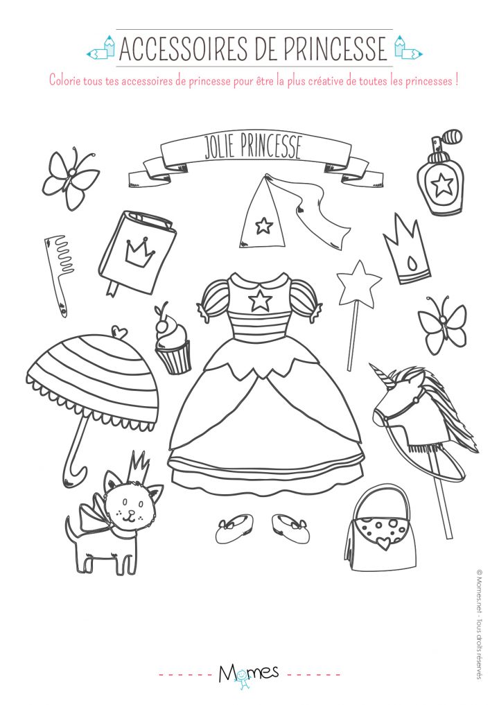 Coloriage Accessoires De Princesse – Momes pour Coloriage À Imprimer Chateau De Princesse