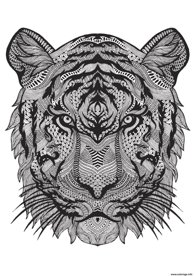 Coloriage Adulte Animal Tigre Difficile Antistress Dessin à Coloriage De Mandala Difficile A Imprimer