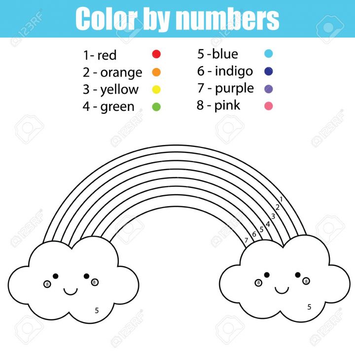 Coloriage Avec Arc En Ciel Kawaii Mignon. Couleur Par Des Nombres Tâche,  Feuille De Travail Imprimable Pour Les Enfants L'âge Préscolaire. Nombres  Et encequiconcerne Arc En Ciel A Colorier