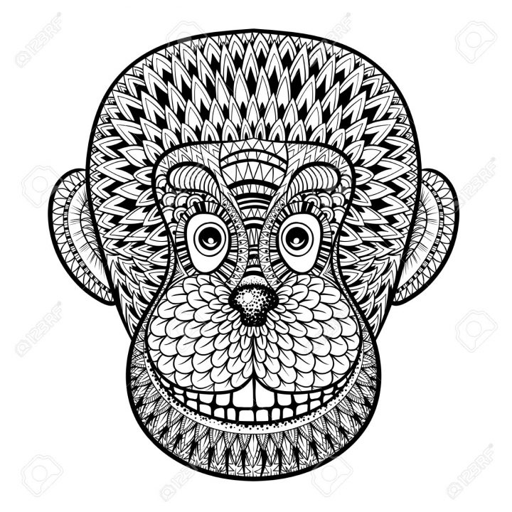 Coloriage Avec Tête De Singe, Gorille, Illustration Zentangle Pour Adultes  Anti-Stress Coloriage Livres Ou Conception De Uage Avec Des Détails encequiconcerne Coloriage Gorille