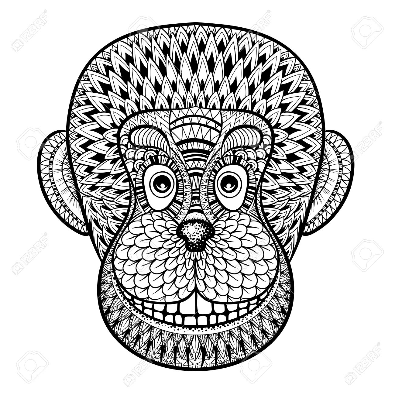 Coloriage Avec Tête De Singe, Gorille, Illustration Zentangle Pour Adultes  Anti-Stress Coloriage Livres Ou Conception De Uage Avec Des Détails encequiconcerne Coloriage Gorille 