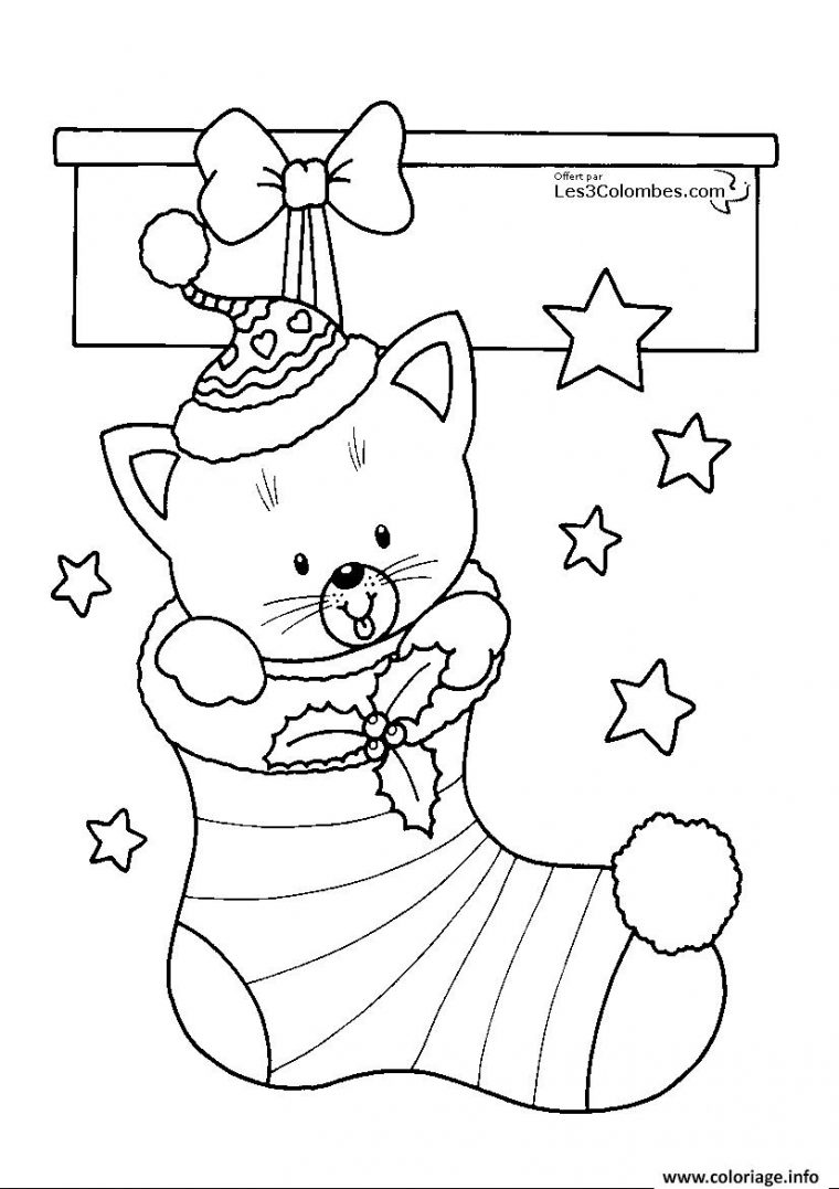 Coloriage Bas De Noel Avec Un Chat Mignon Dessin encequiconcerne Coloriage De Chat De Noel