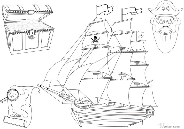 Coloriage Bateau Et Trésor De Pirate À Imprimer Et Colorier serapportantà Dessin A Imprimer De Pirate