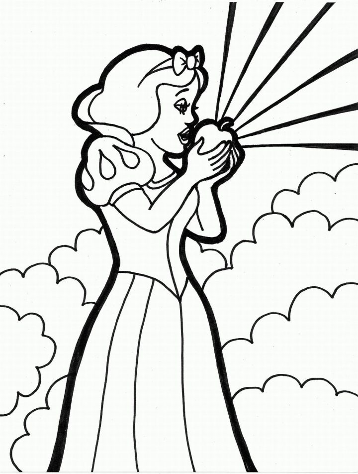 Coloriage Blanche-Neige Avec Une Pomme À Imprimer Et Colorier concernant Blanche Neige A Colorier