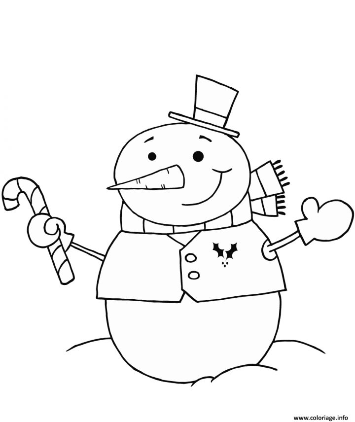 Coloriage Bonhomme De Neige Avec Une Canne De Noel Dessin destiné Dessin Bonhomme De Neige A Imprimer