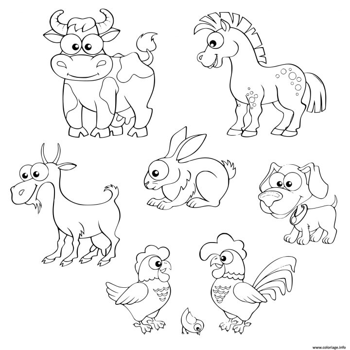 Coloriage Cartoon Ferme Animaux Cheval Vache Chevre Lapin encequiconcerne Dessin Animaux De La Ferme À Imprimer