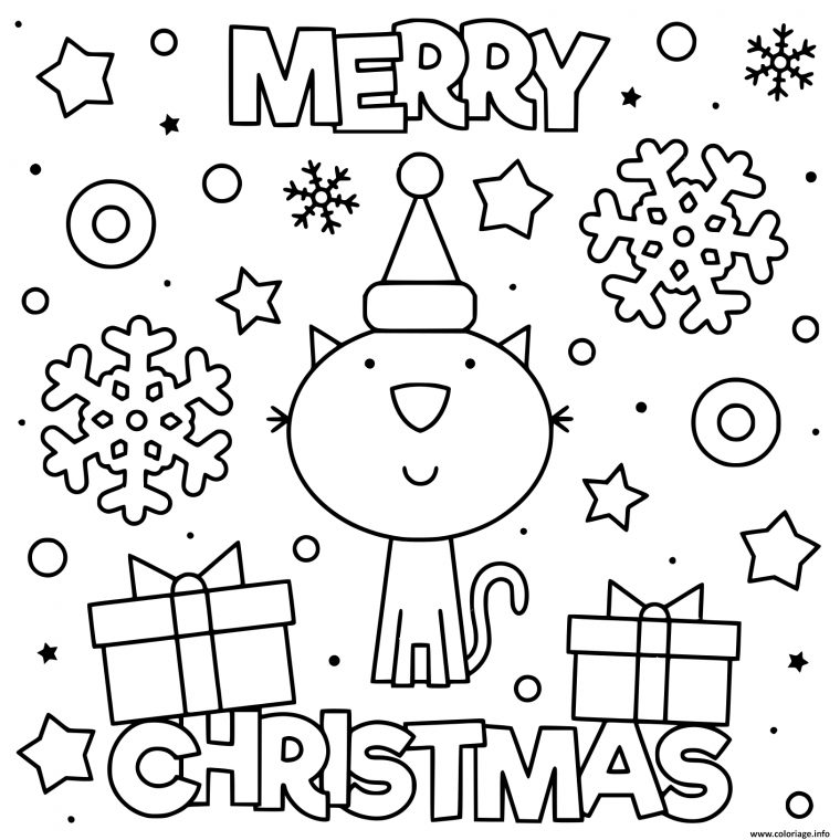 Coloriage Chat Mignon Qui Souhaite Joyeux Noel Dessin serapportantà Coloriage De Chat De Noel