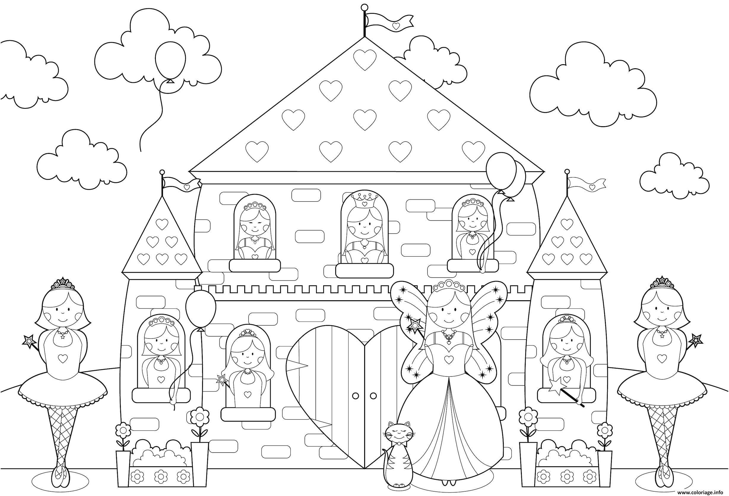 Coloriage Chateau Princesses Toute La Famille De Princesse à Chateau De Princesse Dessin