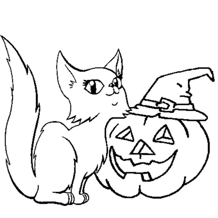 Coloriage Citrouille D'halloween Et Chatte En Ligne Gratuit dedans Minou Dessin