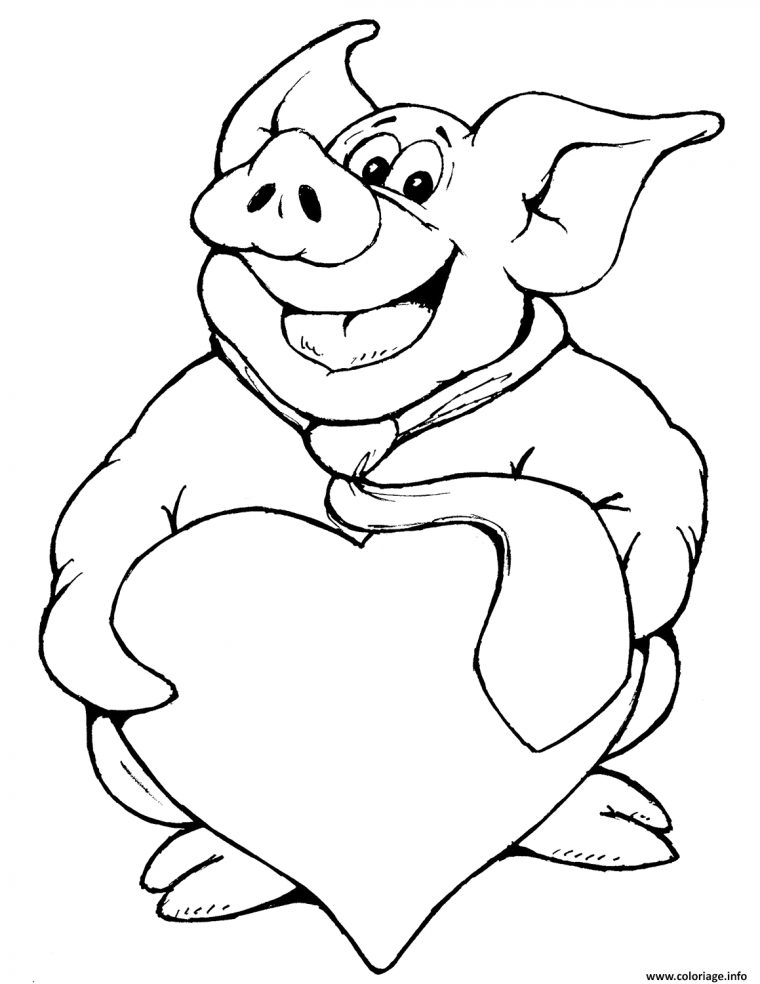 Coloriage Cochon Avec Coeur Dessin à Dessin A Colorier Cochon