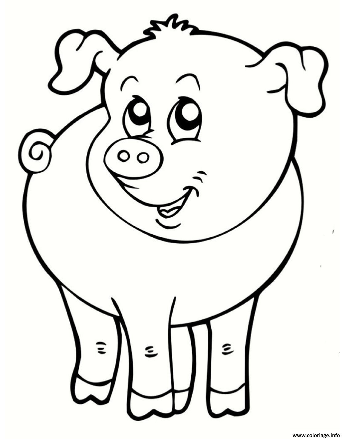 Coloriage Cochon Souriant Animal De La Ferme Dessin dedans Dessin A Colorier Cochon