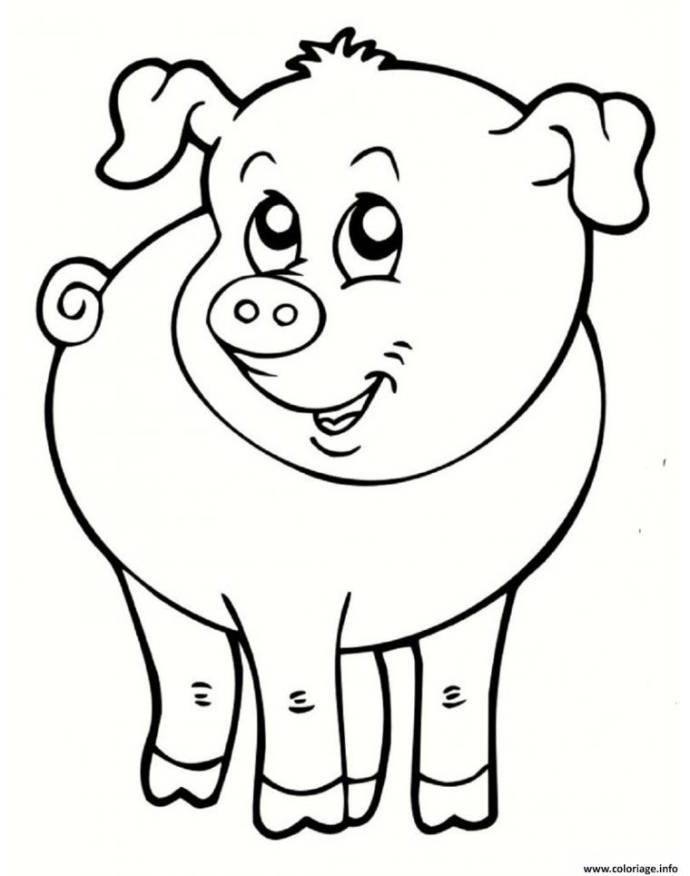 Coloriage Cochon Souriant Animal De La Ferme Dessin serapportantà Dessin Cochon A Colorier