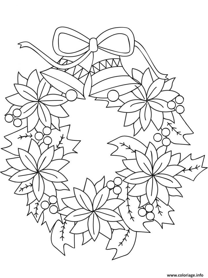 Coloriage Couronne De Noel Avec Fleurs Et Cloches Dessin serapportantà Dessin A Colorier De Fleur