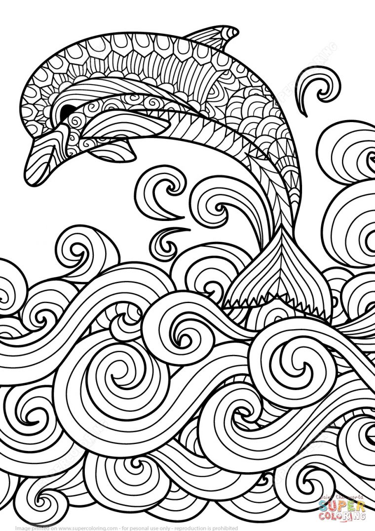 Coloriage – Dauphin Avec La Vague De Mer Défilant En à Dessin De Vague A Imprimer