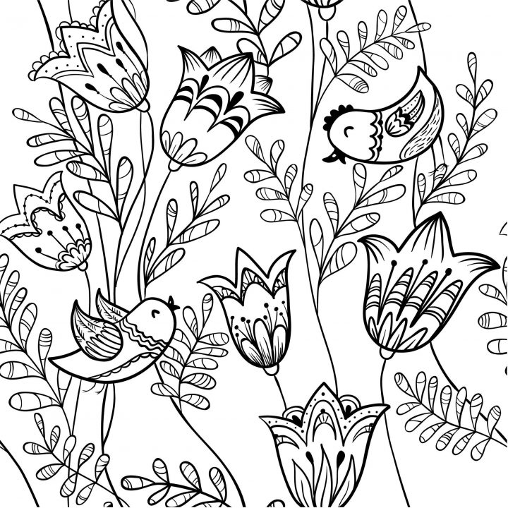 Coloriage De Fleurs De Printemps – Oiseau Et Clochette serapportantà Dessin A Colorier De Fleur