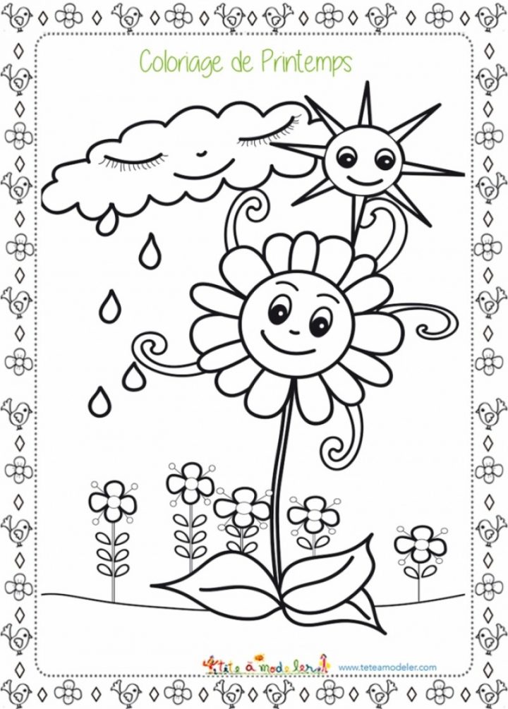 Coloriage De La Pluie Et Du Beau Temps – Coloriage Printemps concernant Dessin Printemps Paysage