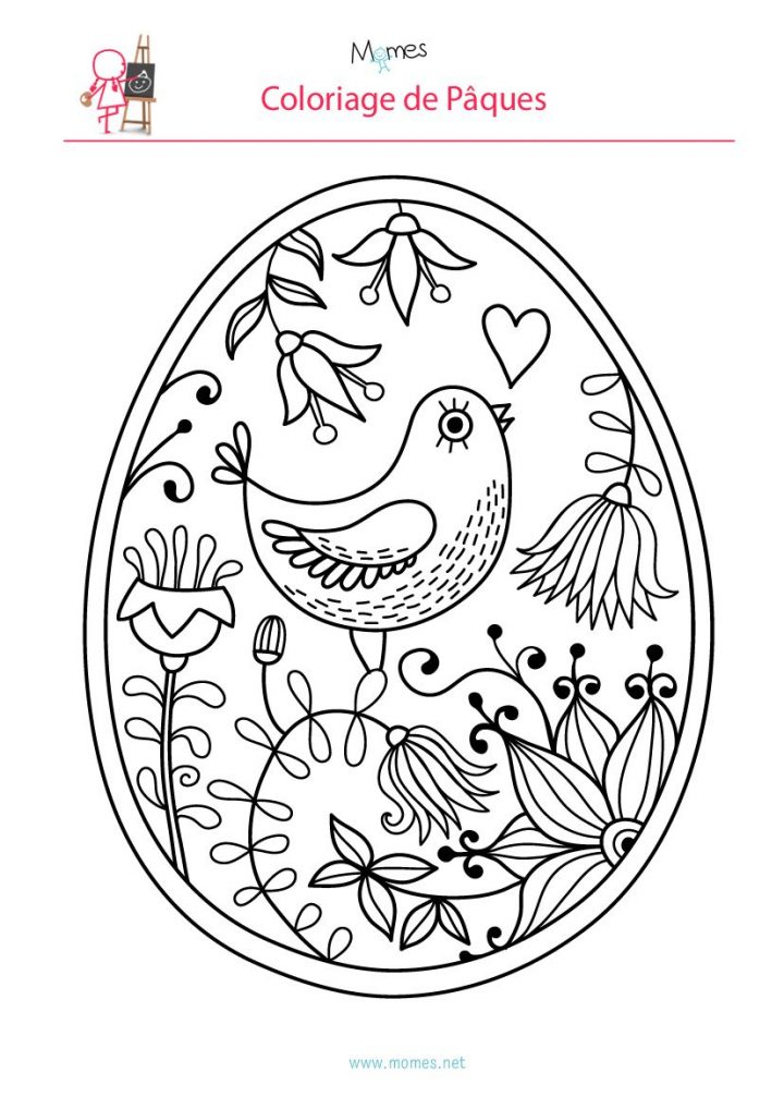 Coloriage De L'oeuf De Pâques À L'oiseau | Coloriage Paques avec Dessin Pour Paques