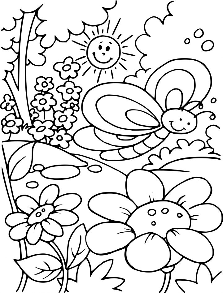 Coloriage De Paysage Du Printemps À Imprimer Sur Coloriage à Dessin Printemps Paysage