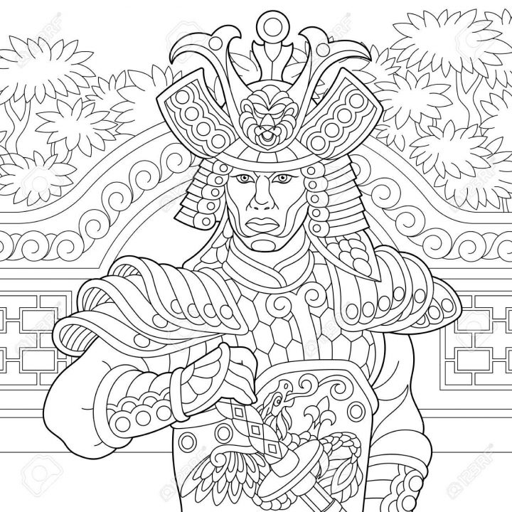 Coloriage De Samouraï Japonais Avec Épée Katana. Dessin De Croquis À Main  Levée Pour Livre De Coloriage Antistress Adulte tout Coloriage D Épée