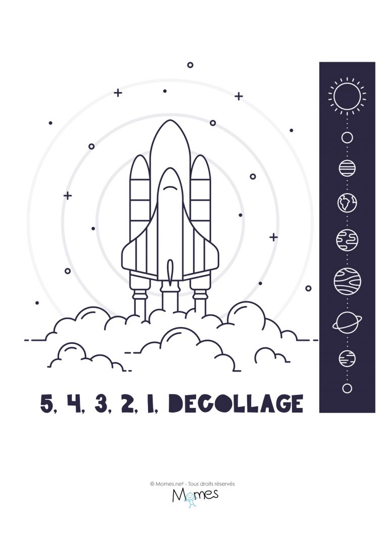 Coloriage : Décollage Fusée Et Système Solaire – Momes serapportantà Fusée À Imprimer