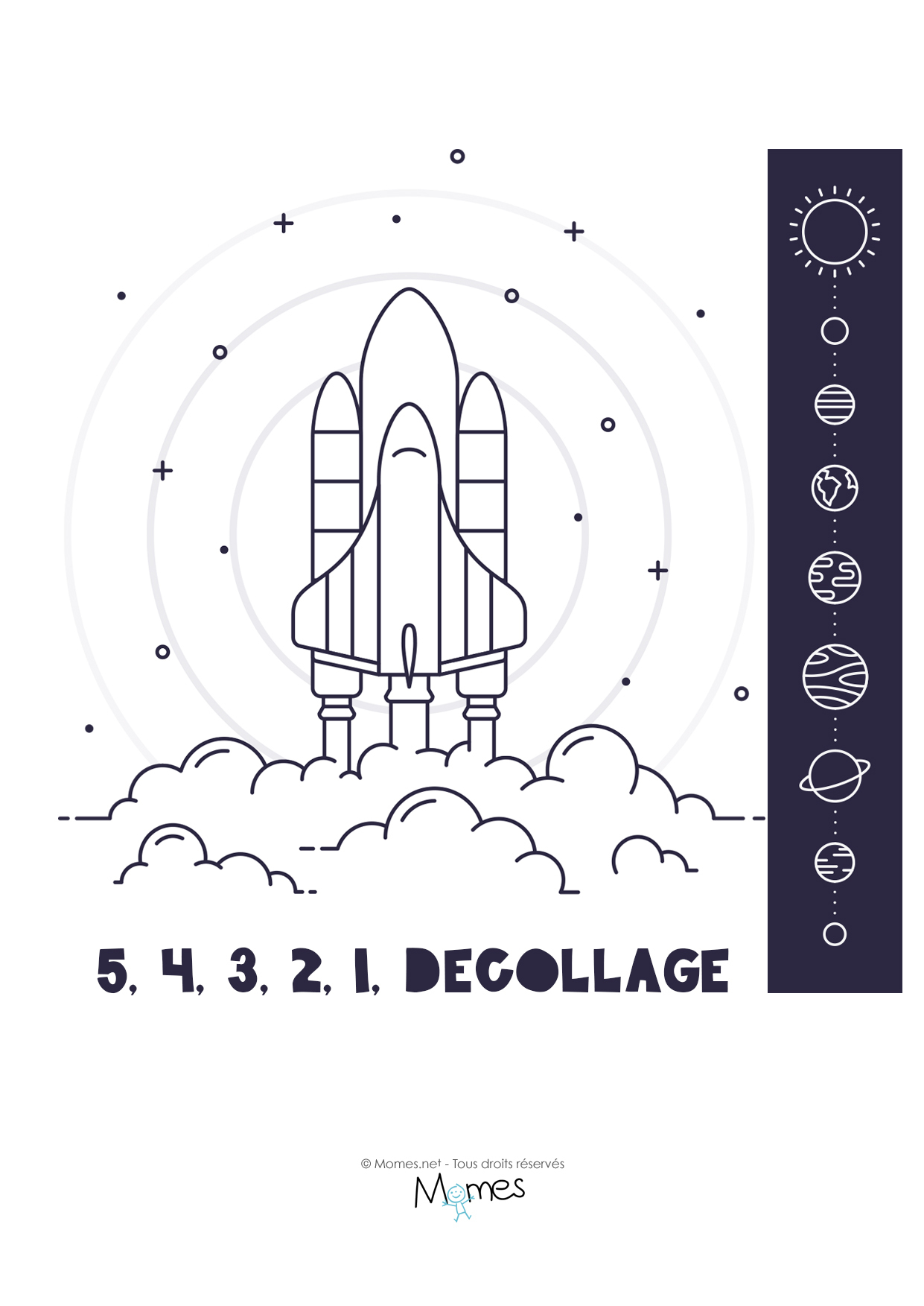 Coloriage : Décollage Fusée Et Système Solaire - Momes serapportantà Fusée À Imprimer