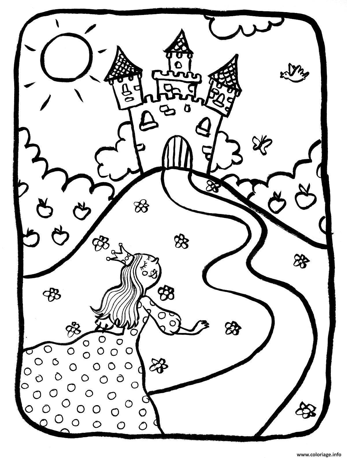 Coloriage Dessin Chateaux Avec Princesse Dessin avec Dessin Chateau Princesse