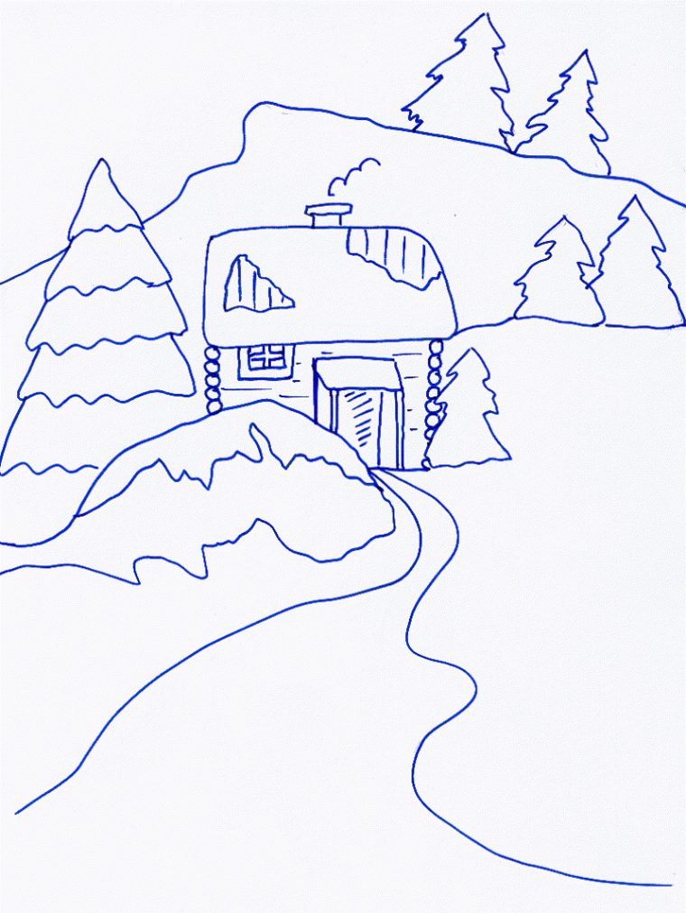 Coloriage D'hiver Chalet – Tête À Modeler concernant Dessin De Paysage D Hiver