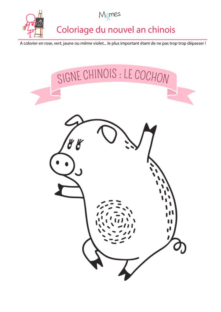 Coloriage Du Calendrier Chinois : Le Cochon – Momes intérieur Dessin Cochon A Colorier