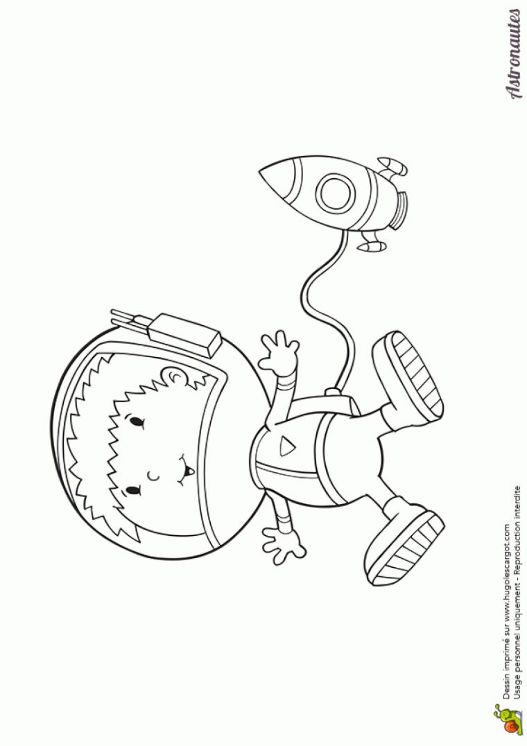 Coloriage D'un Astronaute Dans L'espace Accroché À Sa Fusée serapportantà Coloriage Astronaute