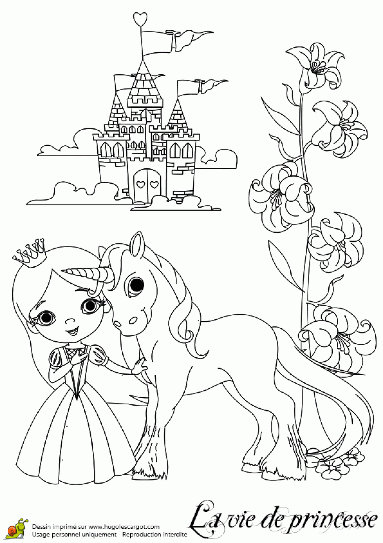 Coloriage D'une Princesse Avec Son Licorne avec Chateau Princesse Dessin