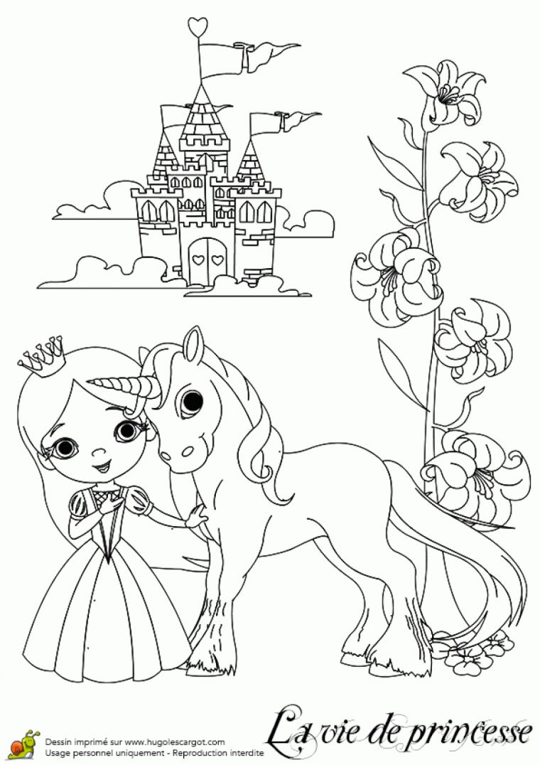 Coloriage D'une Princesse Avec Son Licorne dedans Dessin Chateau Princesse