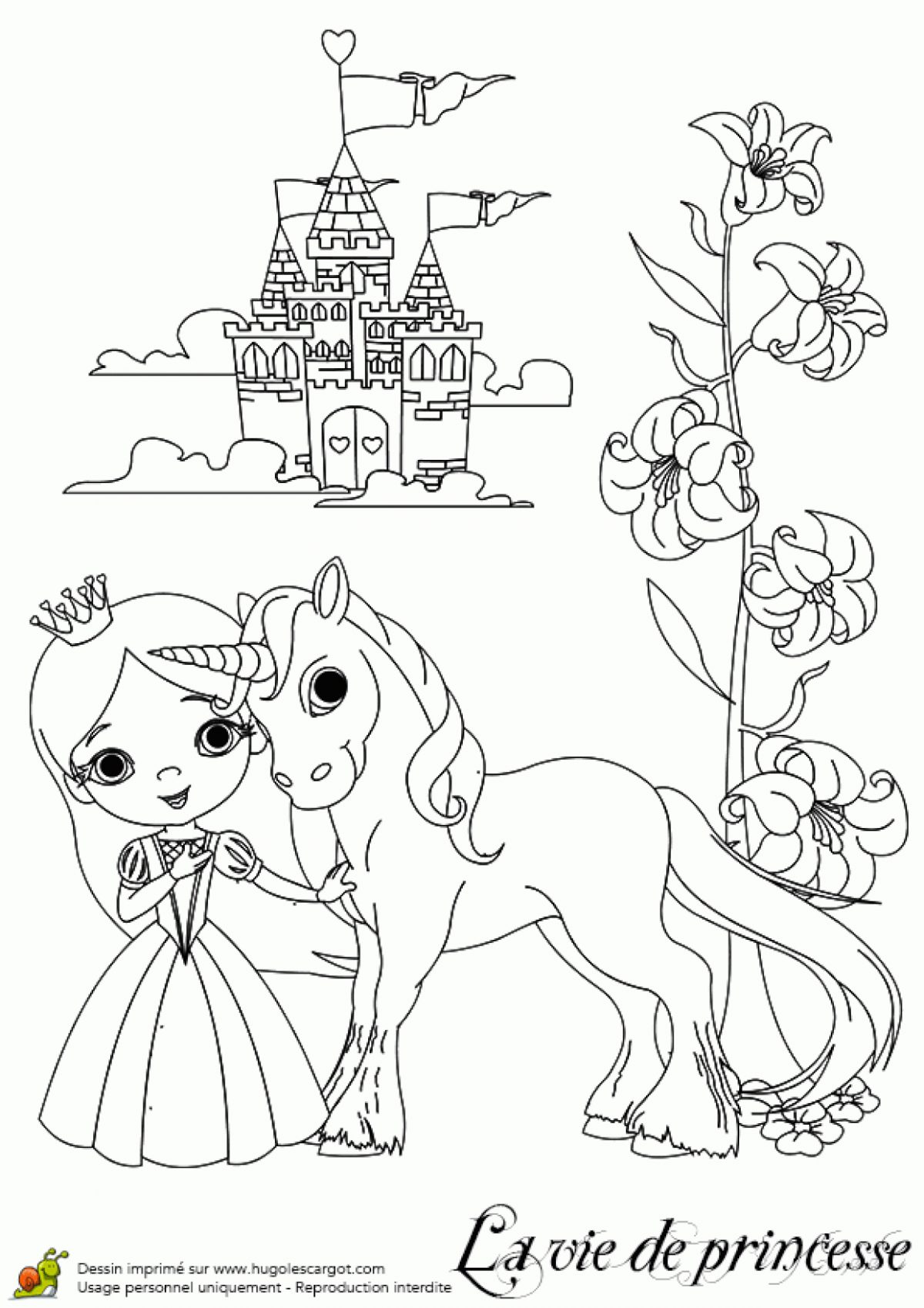 Coloriage D'une Princesse Avec Son Licorne destiné Chateau De Princesse