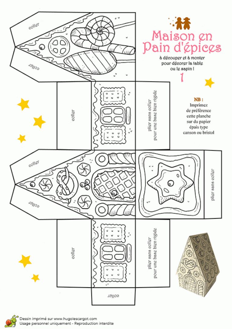 Coloriage Et Activités Noël Tendresse, Maison Pain D'épices à Patron De Maison En Papier A Imprimer