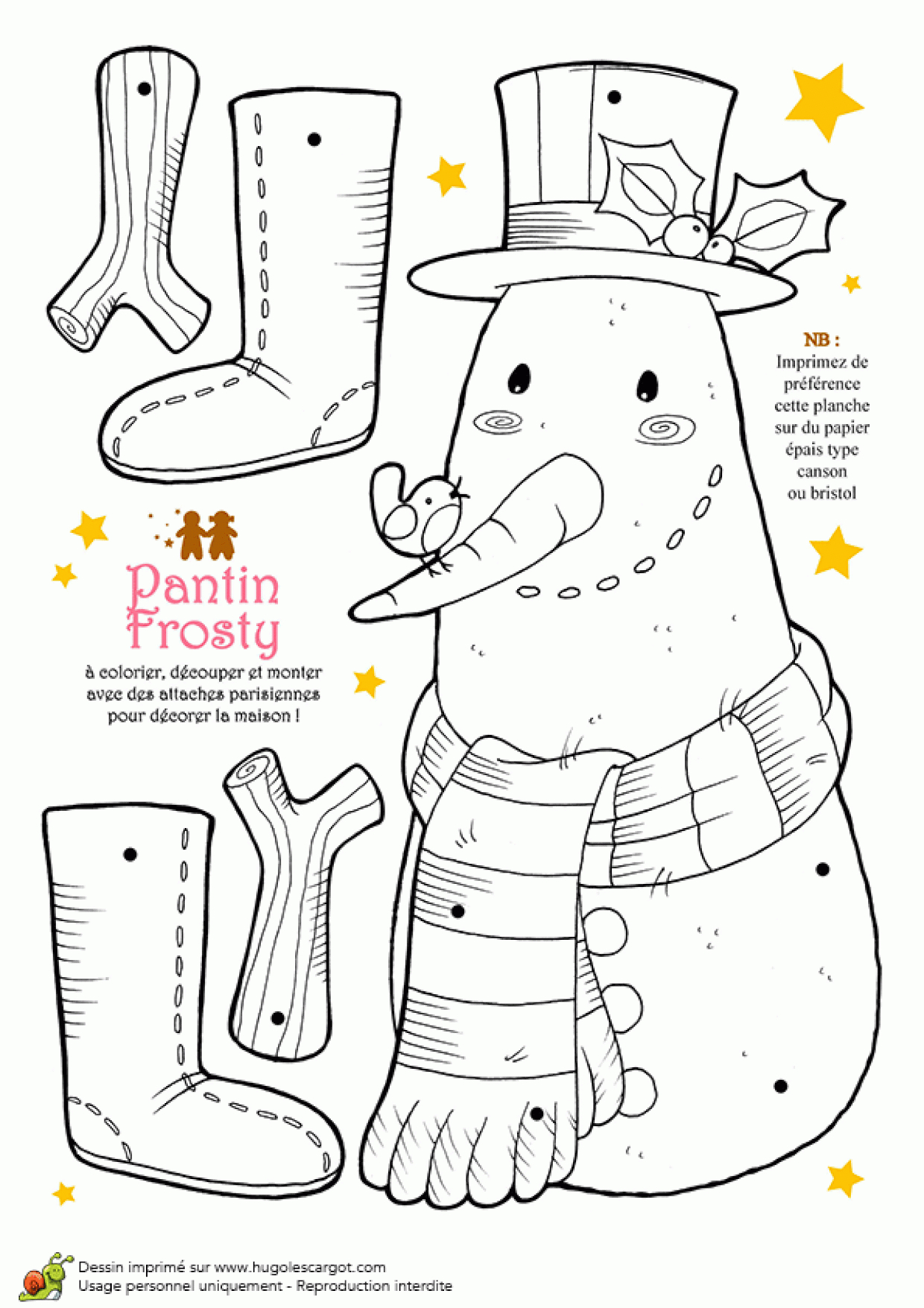 Coloriage Et Activités Noël Tendresse, Pantin Frosty Le destiné Modèle Bonhomme De Neige À Découper