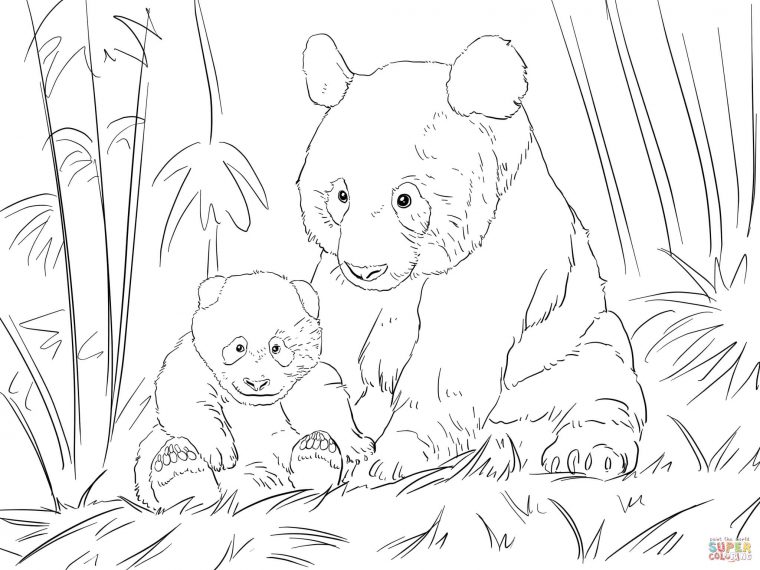 Coloriage – Famile Panda Mignonne | Coloriages À Imprimer dedans Panda À Colorier