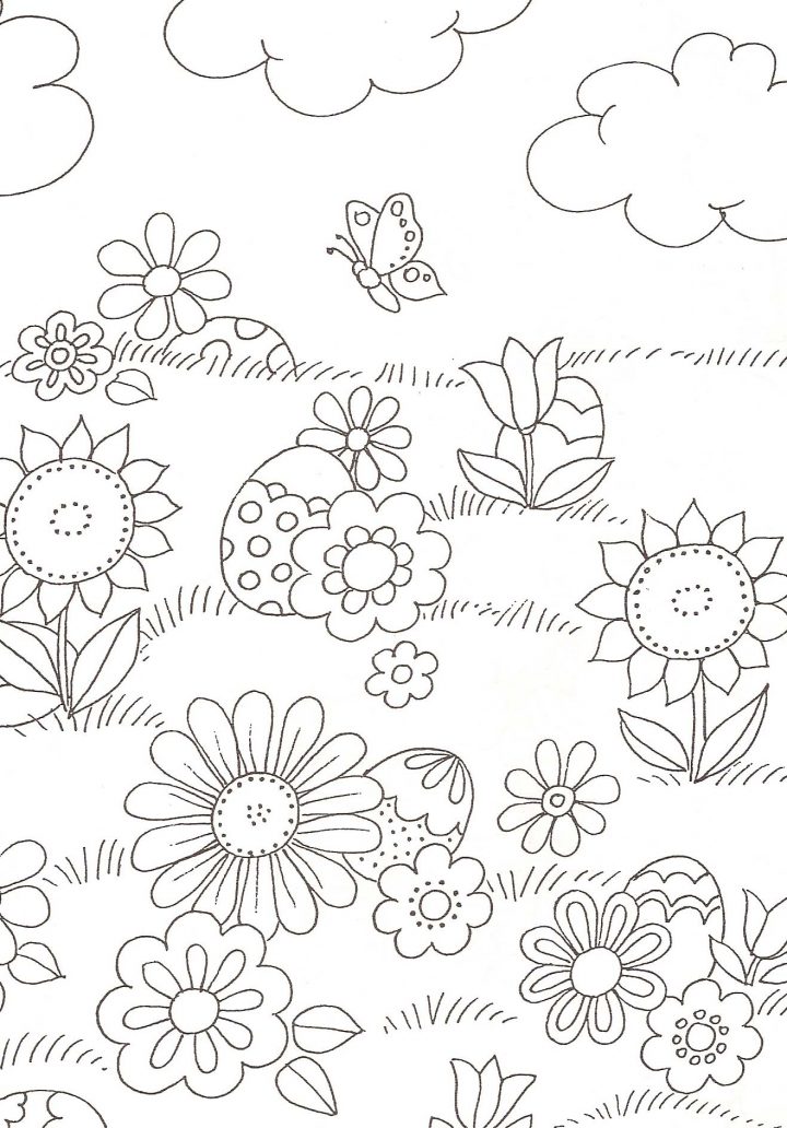 Coloriage Fleurs Et Oeufs De Pâques concernant Dessin A Colorier De Fleur