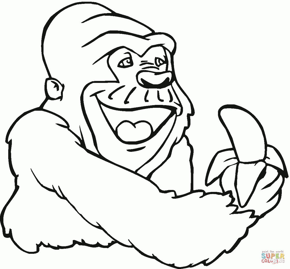Coloriage - Gorille Tenant Une Banane | Coloriages À pour Coloriage Gorille