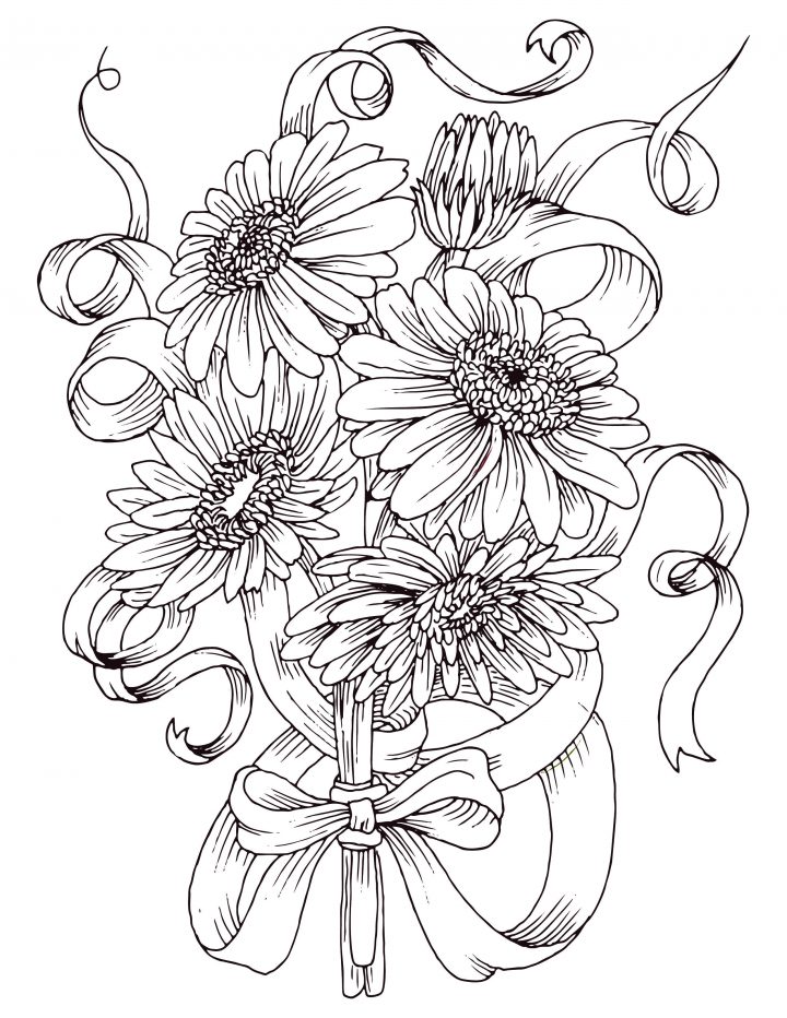 Coloriage Gratuit, Bouquet De Fleurs Marguerite | Coloriage avec Dessin A Colorier De Fleur