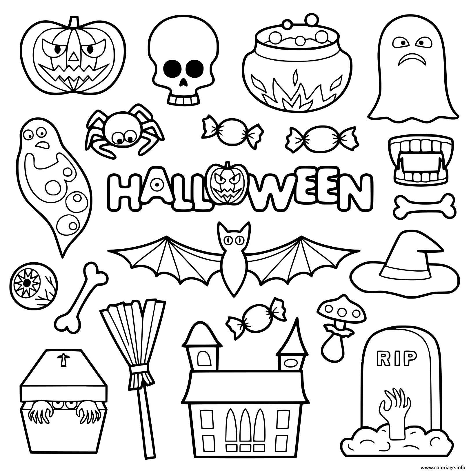 Coloriage Halloween Objets Pour Enfants Dessin destiné Dessin Pour Enfant À Colorier