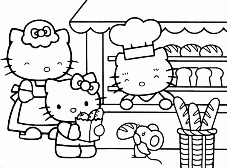 Coloriage Hello Kitty Boulangerie À Imprimer Et Colorier avec Hello Kitty À Dessiner