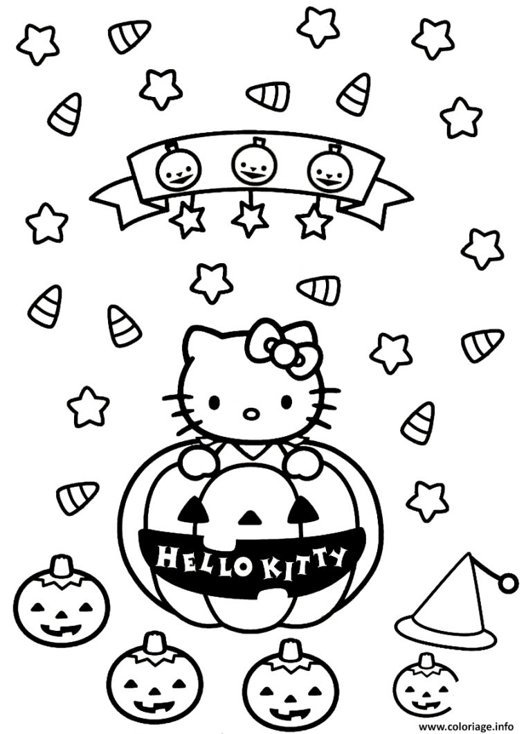 Coloriage Hello Kitty Halloween Citrouilles Dessin pour Hello Kitty À Dessiner