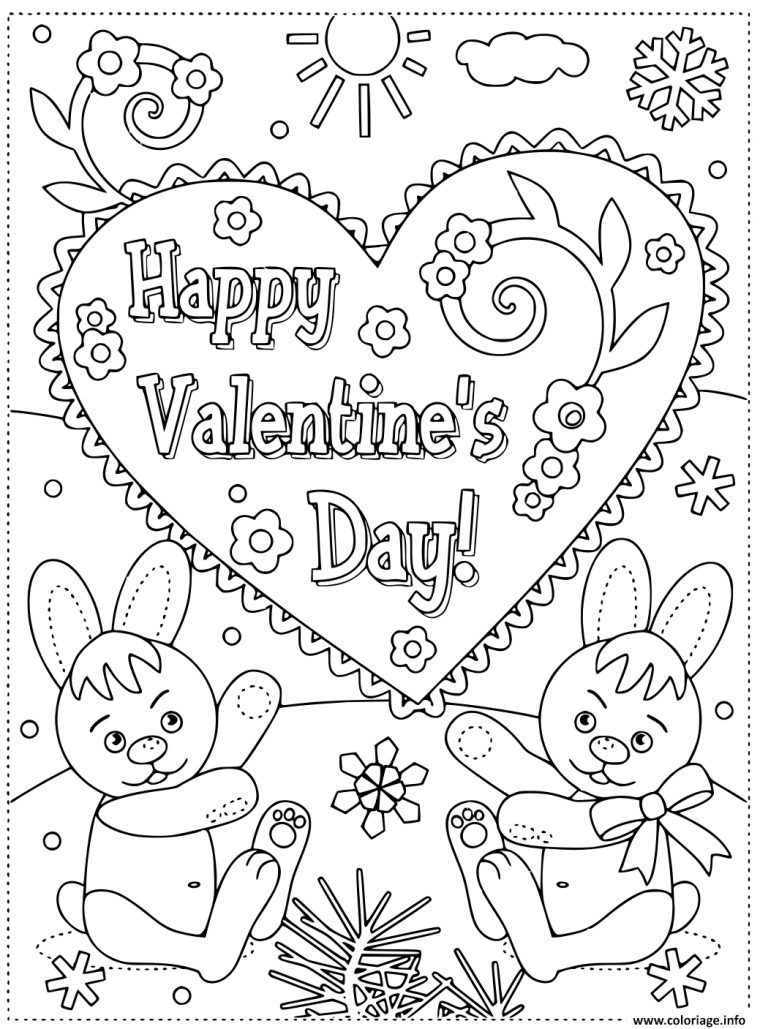 Coloriage Joyeuse St Valentin Par Des Lapins Carte De Voeux intérieur Dessin Pour La Saint Valentin