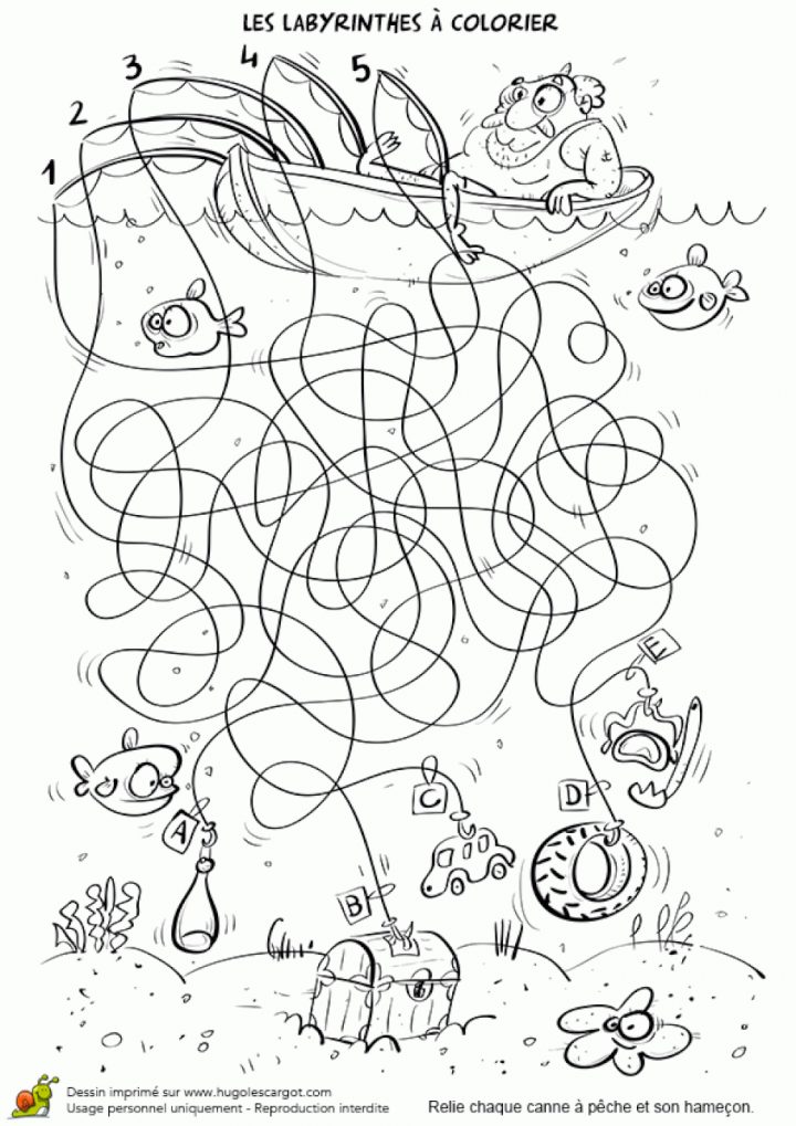 Coloriage Labyrinthe Du Pecheur A La Ligne Sur Hugolescargot à Jeu Labyrinthe En Ligne