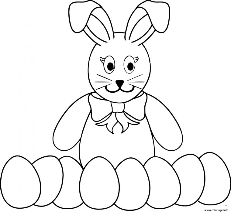 Coloriage Lapin Avec Beaucoup De Oeufs Pour Paques Dessin destiné Dessin De Lapin A Imprimer